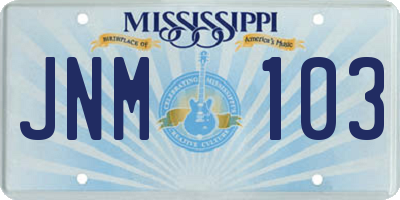 MS license plate JNM103