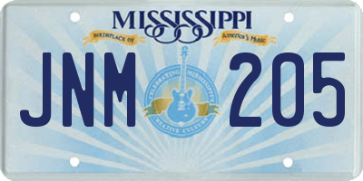 MS license plate JNM205
