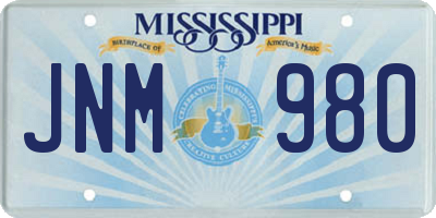 MS license plate JNM980