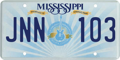MS license plate JNN103