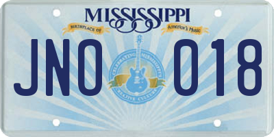 MS license plate JNO018