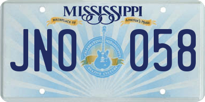MS license plate JNO058