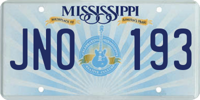 MS license plate JNO193