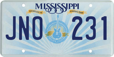MS license plate JNO231