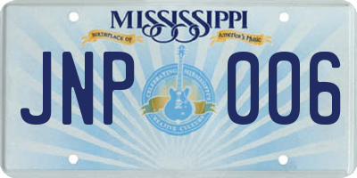 MS license plate JNP006