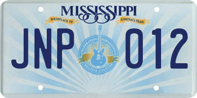 MS license plate JNP012