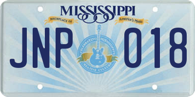 MS license plate JNP018