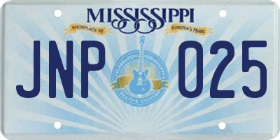 MS license plate JNP025