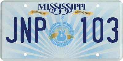 MS license plate JNP103