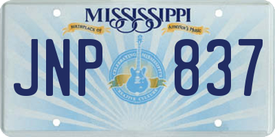 MS license plate JNP837