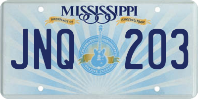 MS license plate JNQ203
