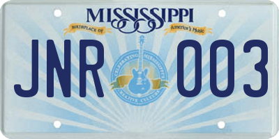 MS license plate JNR003