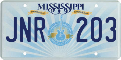 MS license plate JNR203