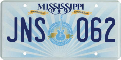 MS license plate JNS062
