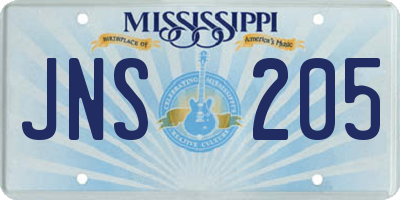 MS license plate JNS205