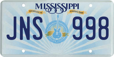 MS license plate JNS998