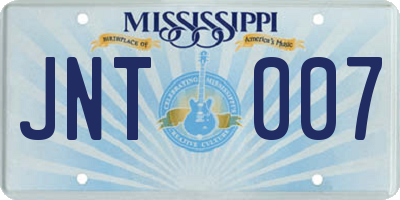 MS license plate JNT007