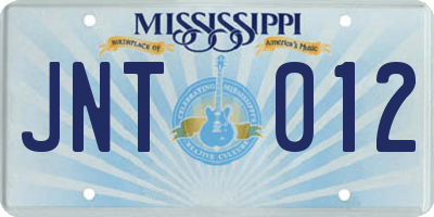 MS license plate JNT012