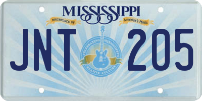 MS license plate JNT205