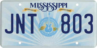 MS license plate JNT803