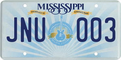 MS license plate JNU003