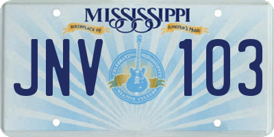 MS license plate JNV103