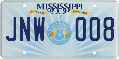 MS license plate JNW008
