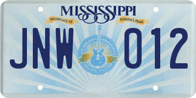 MS license plate JNW012