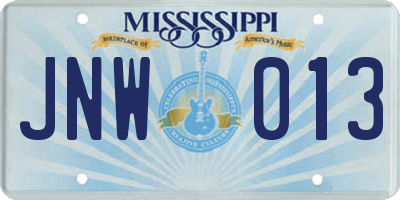 MS license plate JNW013
