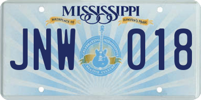 MS license plate JNW018