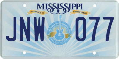 MS license plate JNW077