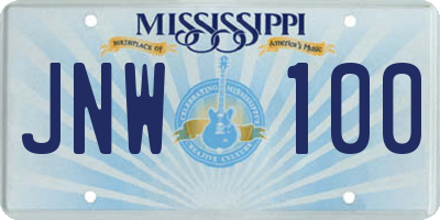 MS license plate JNW100