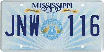 MS license plate JNW116