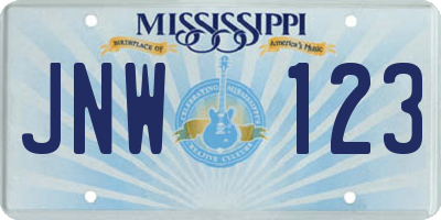 MS license plate JNW123