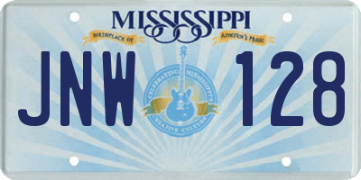 MS license plate JNW128