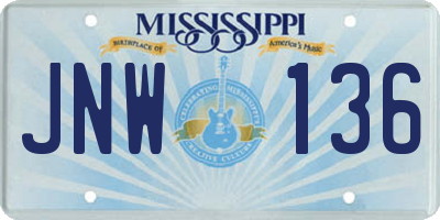 MS license plate JNW136