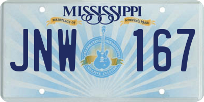 MS license plate JNW167