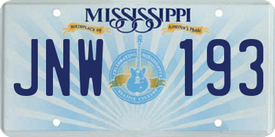 MS license plate JNW193