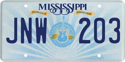 MS license plate JNW203