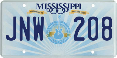 MS license plate JNW208
