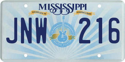 MS license plate JNW216