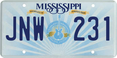 MS license plate JNW231