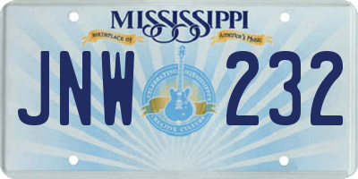 MS license plate JNW232