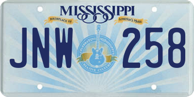 MS license plate JNW258