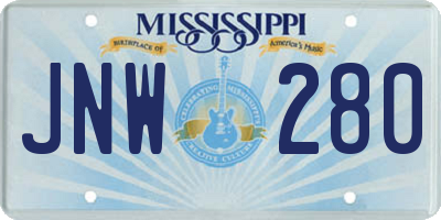 MS license plate JNW280