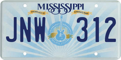 MS license plate JNW312