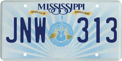MS license plate JNW313