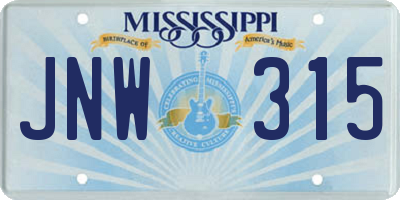 MS license plate JNW315