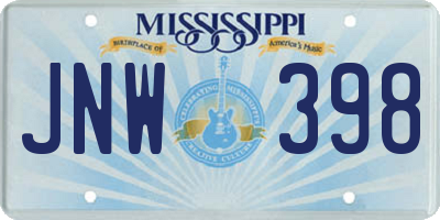 MS license plate JNW398