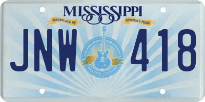 MS license plate JNW418